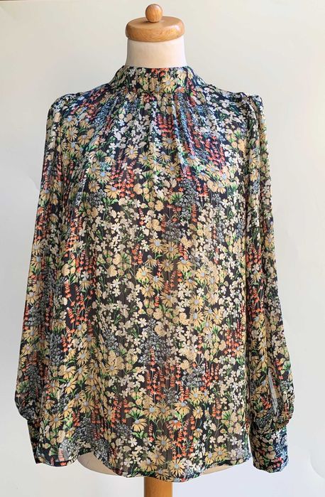 Bluzka Kwiaty H&M Kwiatki M 38 Elegancka Granatowa