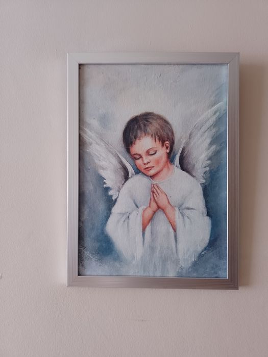 Aniołek Anioł Komunia chrzest pamiatka obraz do pokoju dziecięcego