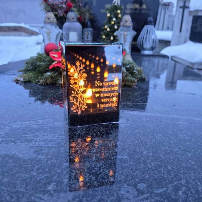 ZNICZ LED LAMPION na GRÓB cmentarz efekt nieskończonego ognia