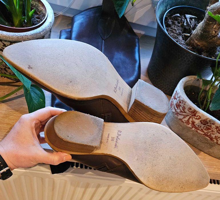 Czekoladowe ciemny brąz kozaki kowbojki do kolan skóra R.Polanski 38