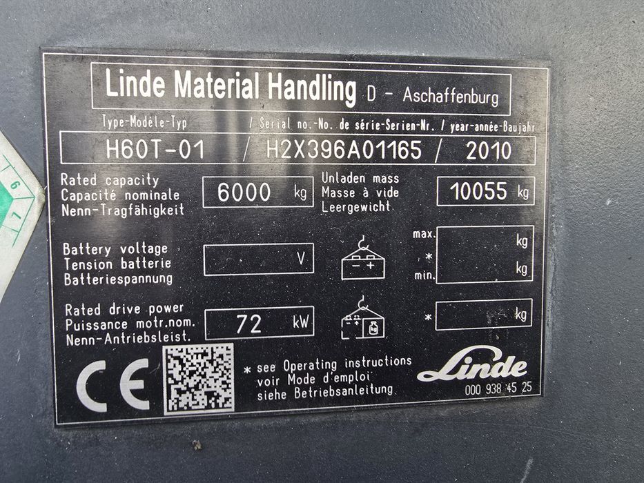 Wózek widłowy LINDE H60T-01, 2010r, udźwig 6t
