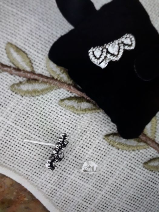 Brincos pandora prata originais 3 corações cravejado de brilhantes