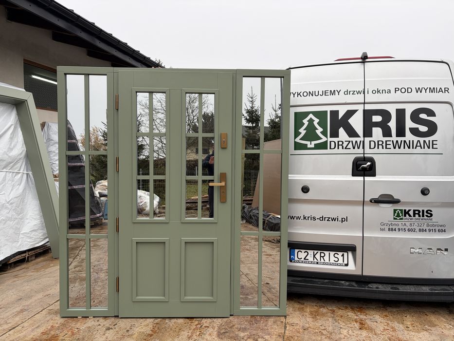 Drzwi zewnętrzne drewniane OD RĘKI z doświetlami CAŁA POLSKA prawe