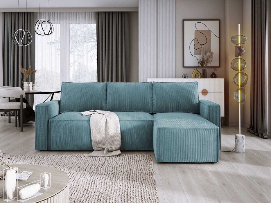 Funkcjonalny narożnik tapicerowany KENZO sztruks, funkcja spania