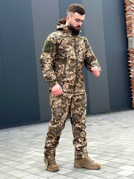 Тактичний костюм SoftShell на флісі піксель