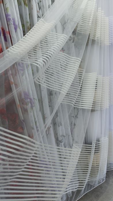 Тюль смужка мілка,крупна  різнокольорова