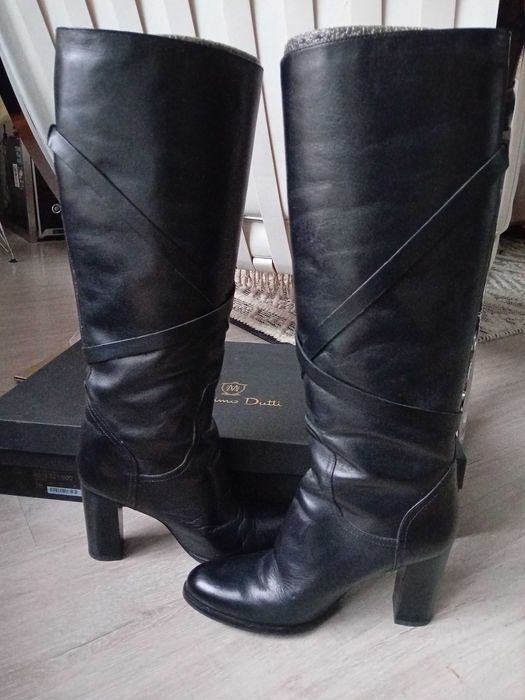 Kozaki Massimo Dutti R 38 czarne wysokie obcasy skóra naturalna