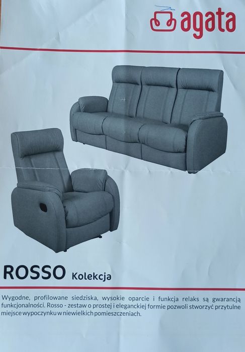 Zestaw wypoczynkowy Agata Meble ROSSO – sofa 3-osobowa + fotel
