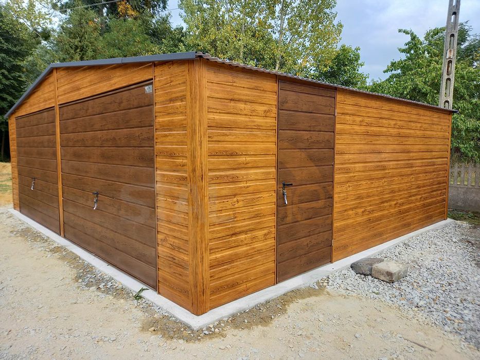 Podwójny garaż blaszany 7×6 / garaż drewnopodobny złoty dąb i orzech