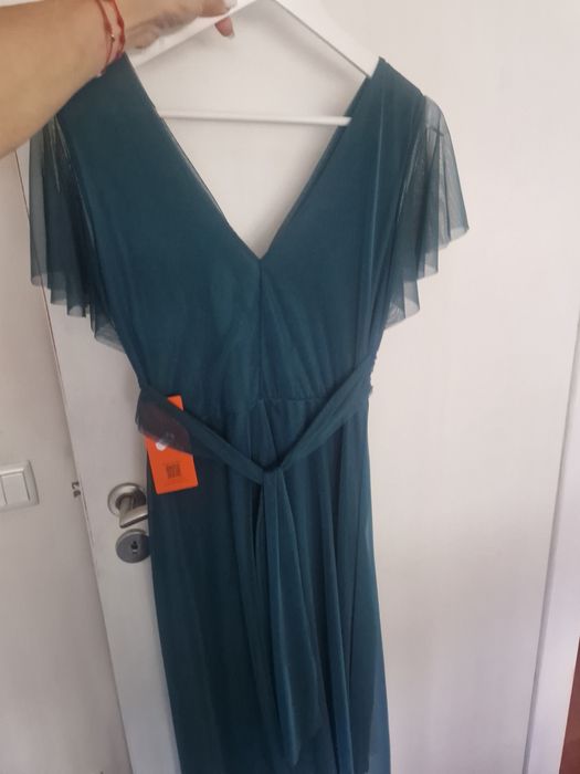 Vestido Midi azul petróleo S novo