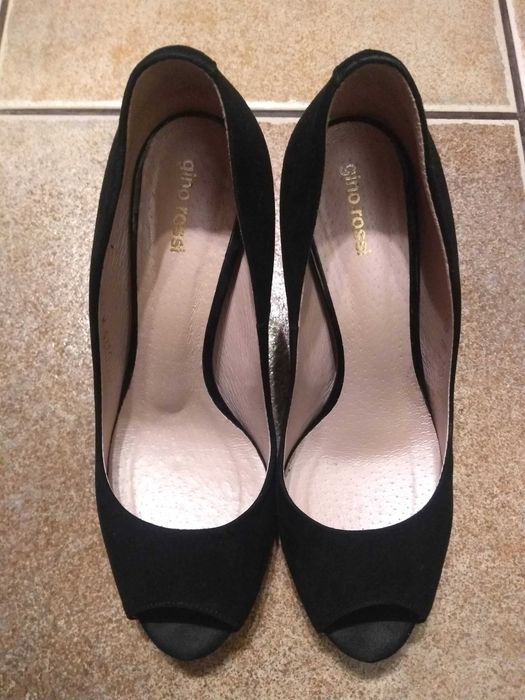 Gino Rossi Olivia czarny welur zamsz 37.5 peep toe