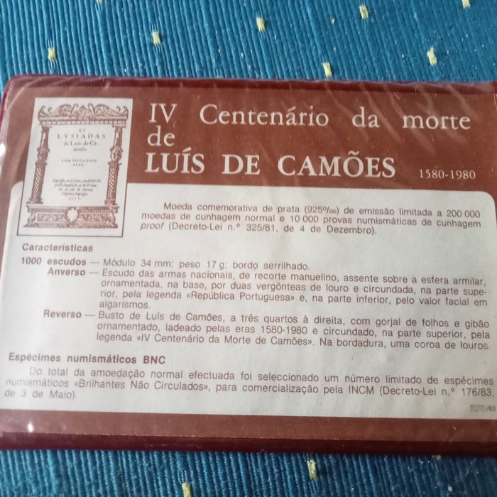Carteira   moeda 1000 escudos Luis camoes