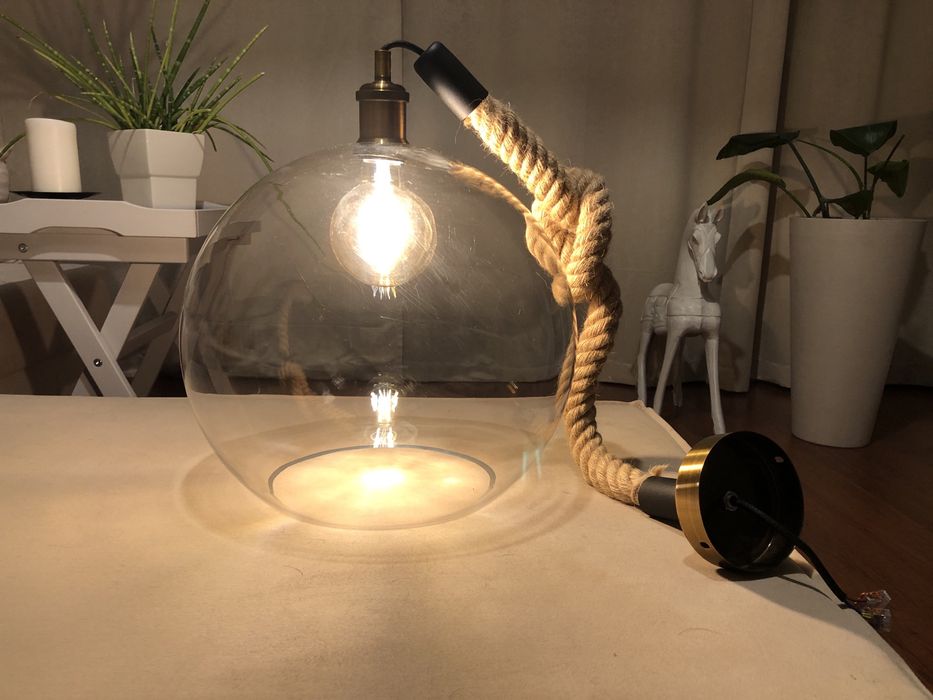 Lampa żyrandol kula 35 cm na linie konopnej retro