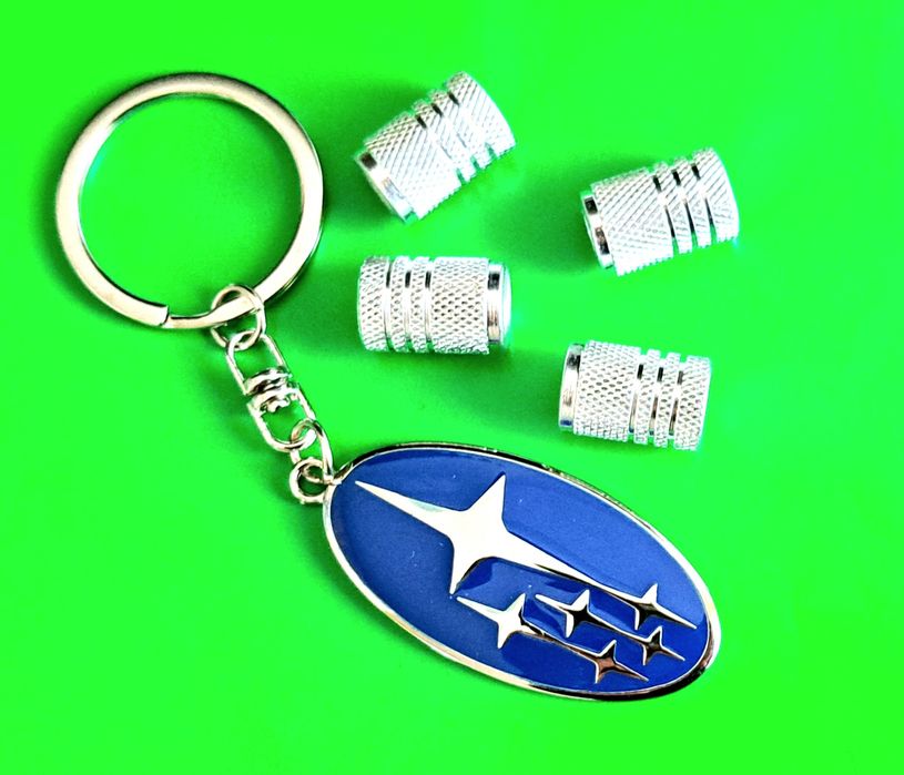 *NOWY* Breloczek SUBARU + Nakrętki na wentyle srebrne komplet tuning