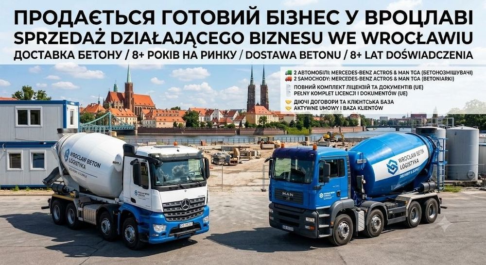 Транспортна компанія, бетонозмішувачі. Бізнес в Польщі