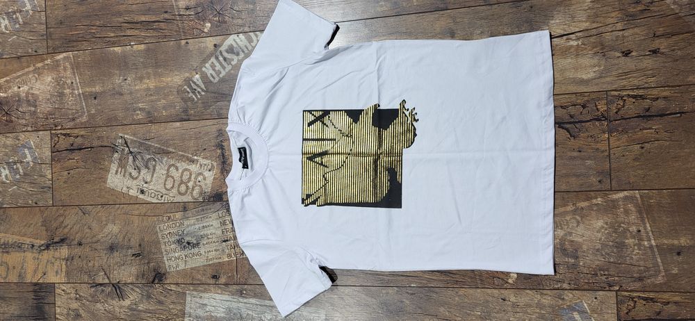 Biała koszulka męska t-shirt bawełna premium złote logo S
