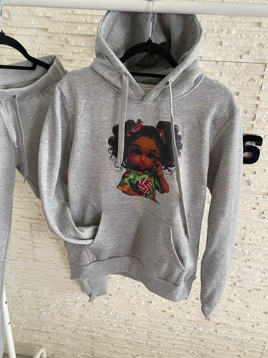 Miesisty nowy dres set szary melanż z dziewczynką aplikacja Basic