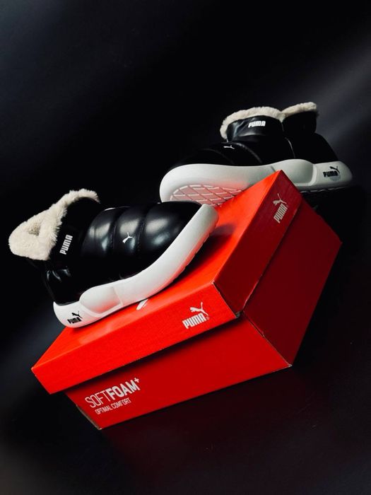 Жіночі дутики пума чорні/дутіши пума/шкіряні сноубутси pumaна хутрі