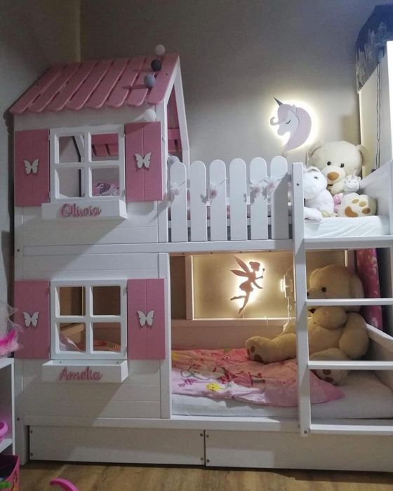 Śliczne łóżko dla dziewczynek piętrowe z materacem polecam