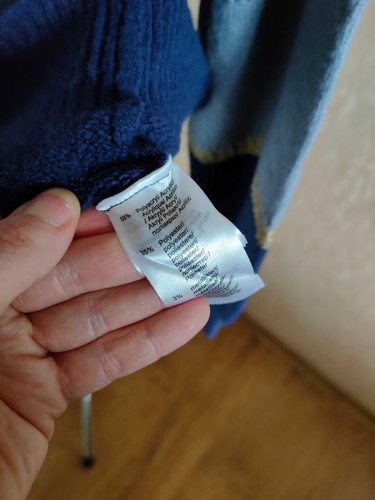 NOWY granatowy brązowy złoty ciepły sweter dekolt V  36/38 S/M Rainbow