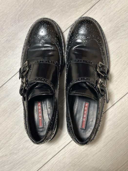 оригінальні жіночі туфлі prada | PRADA LINEA ROSSA MONKSTRAP LEATHER DERBYS