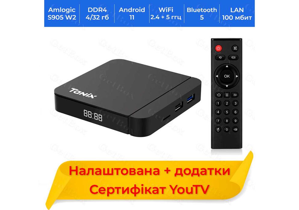 Tanix W2 4/32 GB ~ Налаштована та Сертифікат YouTV! Смарт тв приставка