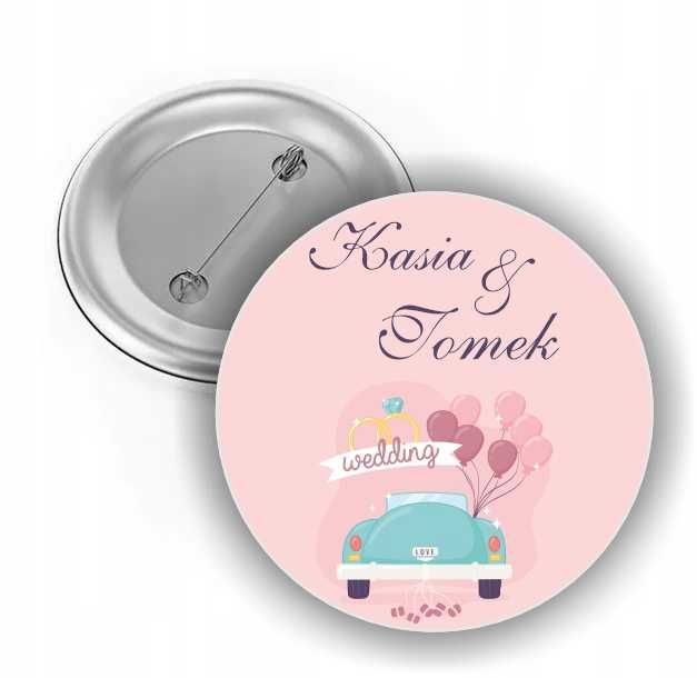 PRZYPINKI BUTTONY na ŚLUB WESELE dla gości na podziękowanie 50 sztuk