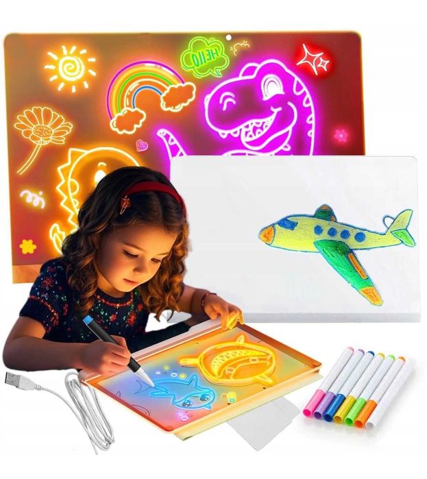 Tablica podświetlana do rysowania dla dzieci LED zmywalna pisaki