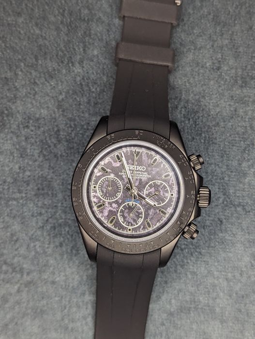 Seiko stealth Seitona mod czarny mat chrono szafir