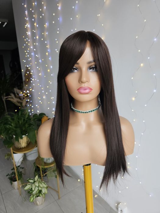 Tupet topper Wiola 50 cm ciemny brąz naturalna fryzura