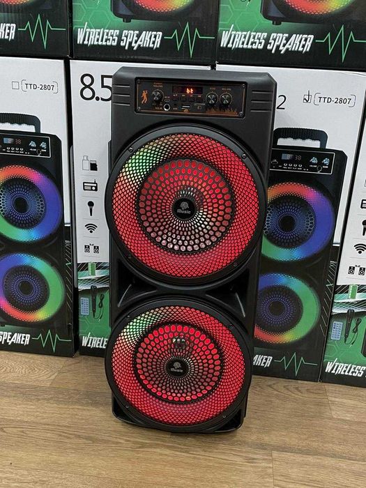 Велика блютуз колонка з мікрофоном і ЛЕД підсвіткою, bluetooth колонка
