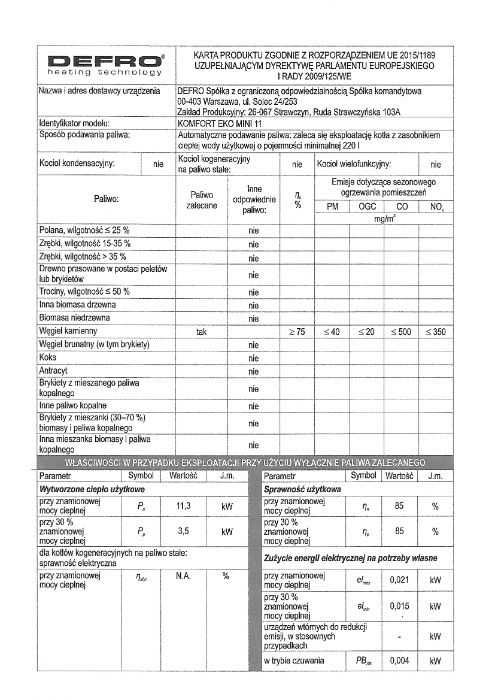Piec kocioł na ekogroszek Defro Komfort Eko Mini 24kw