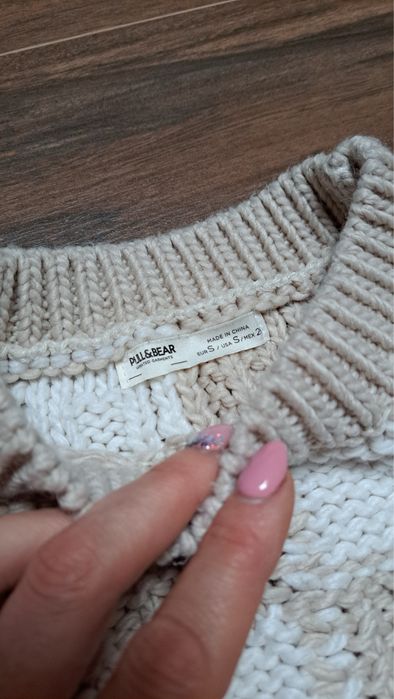 Sweter patchworkowy pull&bear r.S oversize splot warkoczowy waflowy