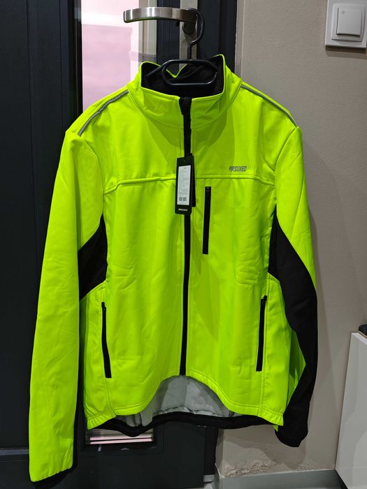 Kurtka zimowa softshell rowerowa L zielona odblaski kieszenie