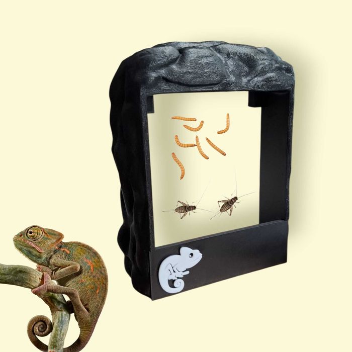 Karmnik magnetyczny do terrarium, karmnik dla gadów, logo kameleon