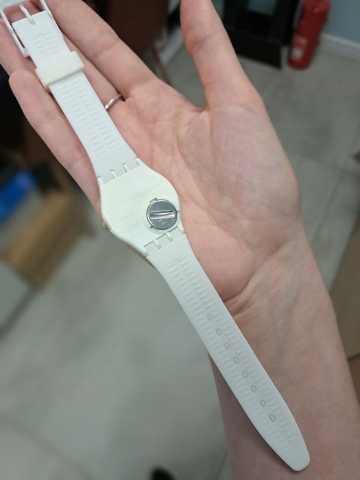 Zegarek swatch gent biały ecru złote indeksy