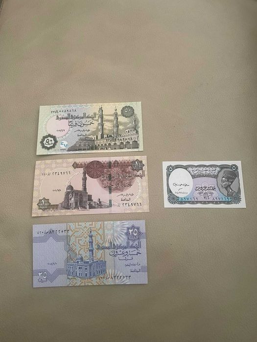 4 notas do Egito nao circuladas Piastres