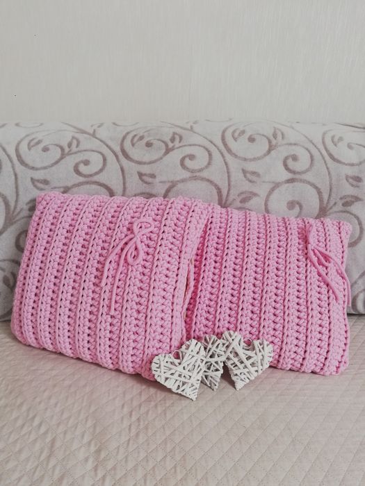Nowa Poduszka ozdobna różowa handmade dziergan ze sznurka bawełnianego
