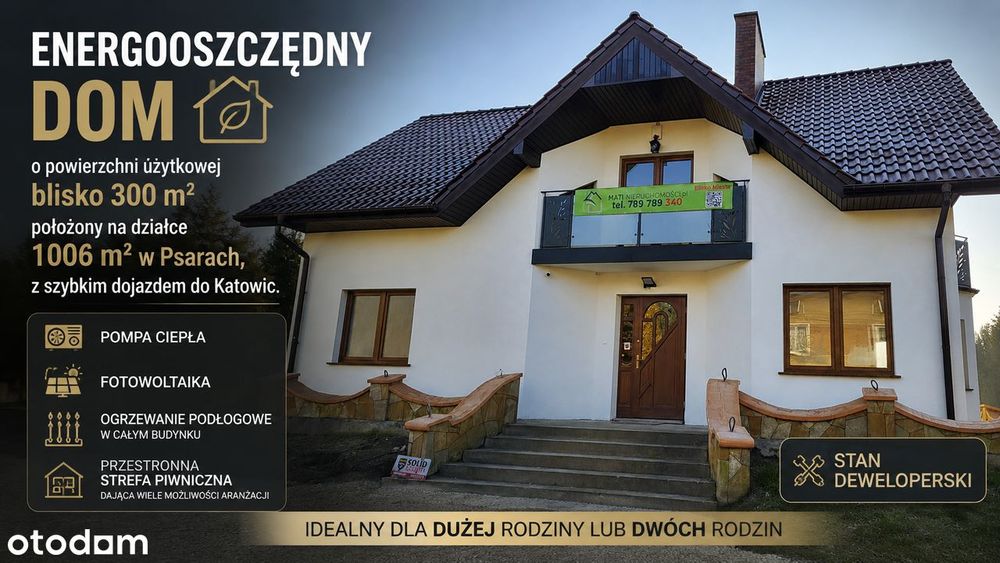 Energooszczędny Dom 300 M²|Pompa Ciepła| Działka 1006 M²|Psary, Będzin