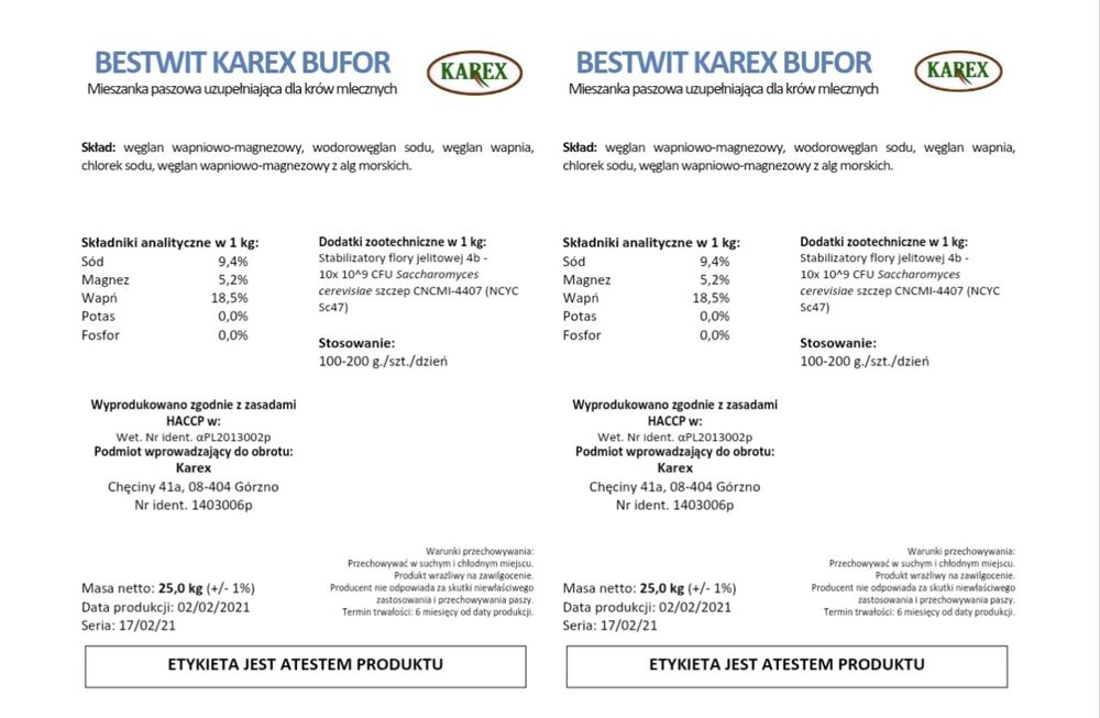 Bufor algi morskie dla bydła 25 kg