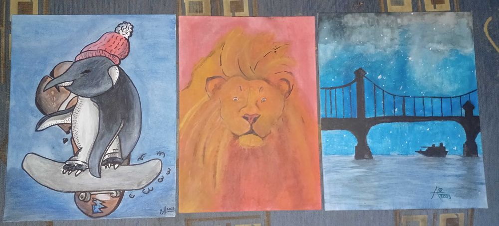 Widok obraz Lew autorski farby tempera 30x25 cm