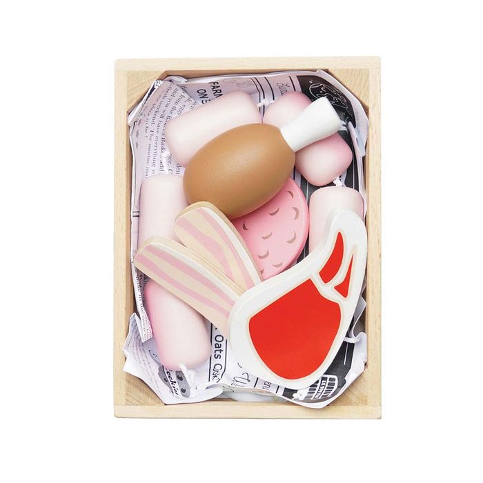 Drewniane mięso w skrzynce, zabawka stragan sklep Le Toy Van TV189c