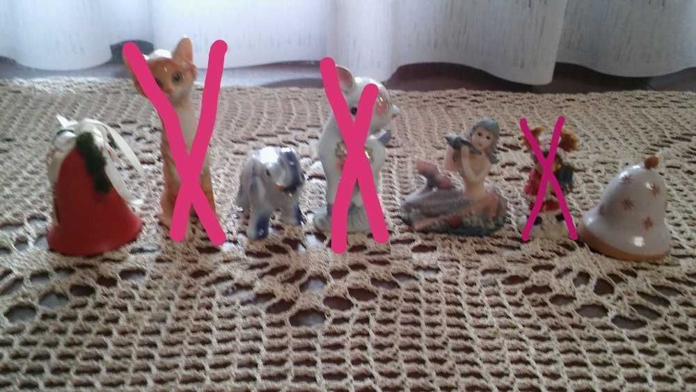 małe figurki ceramiczne - dzwoneczki, słonik, kaczka, ramka na zdjęcie