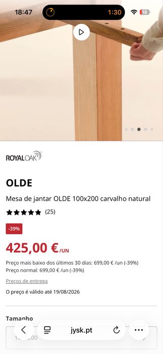 Mesa JYSK com uso de apenas 1 ano