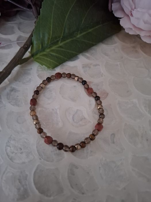 Bransoletka handmade z naturalnych kamieni hematyt kwarc dymny piasek pustyni tygrysie oko