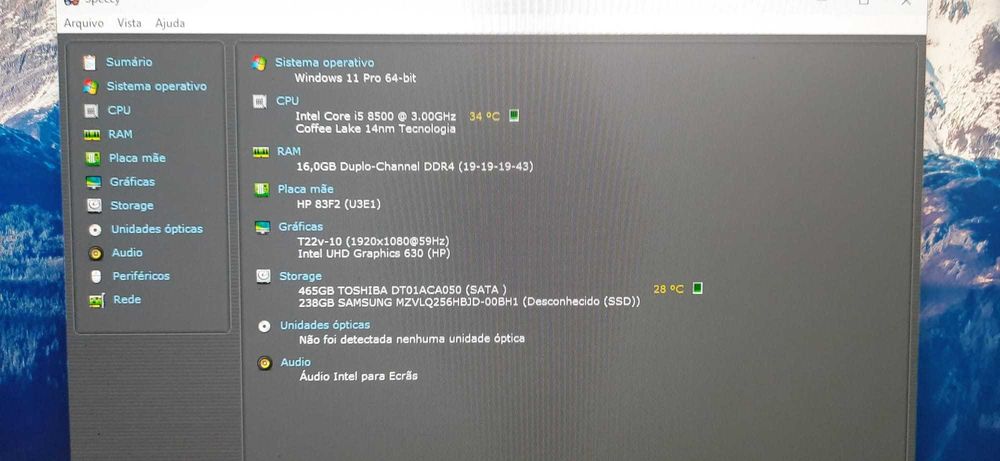 Pack HP ProDesk 400 G5 + Ecrã 22" | i5 8.ªGen | 16GB RAM | NVMe 256G + HDD 500G | WiFi | W11