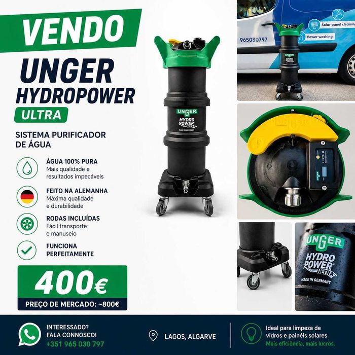 Sistema de Agua Pura para limpieza de Vidrios y paneles Solares. Unger Hydropower Ultra