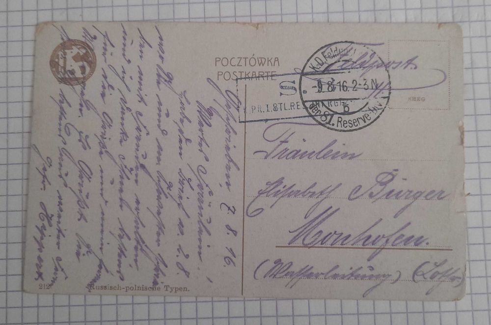 pocztówka 1916 typy rosyjsko polskie (etniczna) feldost niemcy I wojna