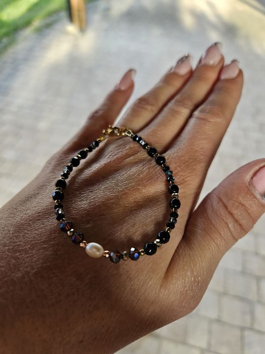 Bransoletka kamienie naturalne Jadeit Perła naturalna Kryształki