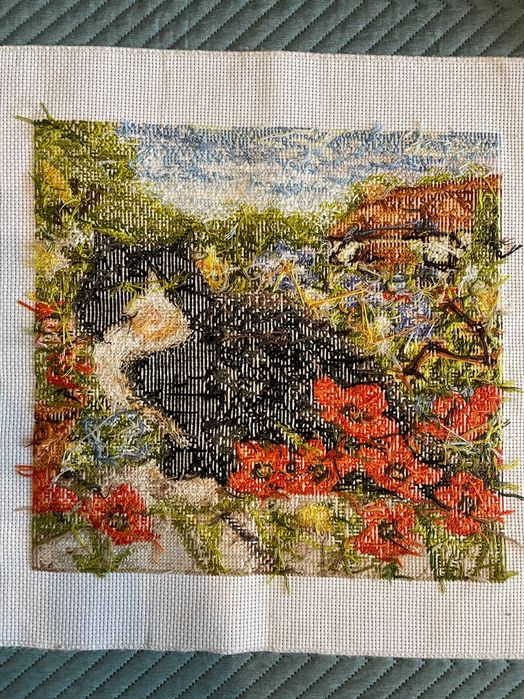 obraz haftowany krzyzykiem. Kotka. recznie robiony